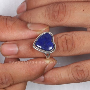 Natural Lapis Lazuli Heart Shape Ring, Anniversary Ring, 925 Sterling Silver, Lapis Lazuli Ring, Handmade Ring, Gift For Women, Dainty Ring