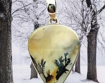 Sterling Silver Moss Agate Pendant.