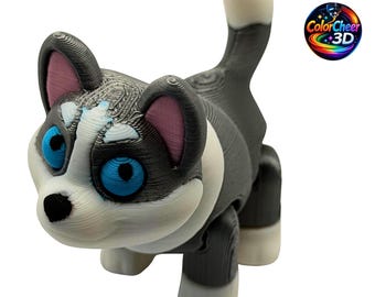 Articulated Husky Fidget Toy – Flexible 3D Printed Dog Desk Toy – Cute Pocket Companion