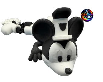 Articulated Retro Cartoon Keychain – Black & White Vintage Cartoon Keyring – 3D Printed Keychain