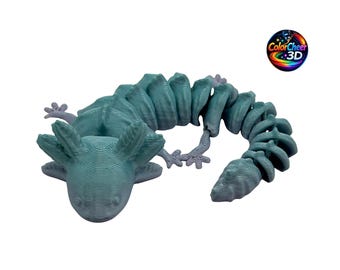 Articulated Axolotl Flexi Toy – 3D Printed Fidget Lizard – Poseable Desk Toy – Sensory Gift – Cute Reptile Decor – Gradient Color