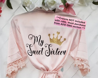 My Sweet 16, Mis Quince Robe, Personalized Party Robes, Birthday Gifts, Sweet 16 Gifts, Mis Quince Gift  ,My Sweet Sixteen Robe,Squad Robes