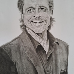 Brad Pitt Realistic Portrait - Original Pencil Drawing - A3 Size - Handmade Art