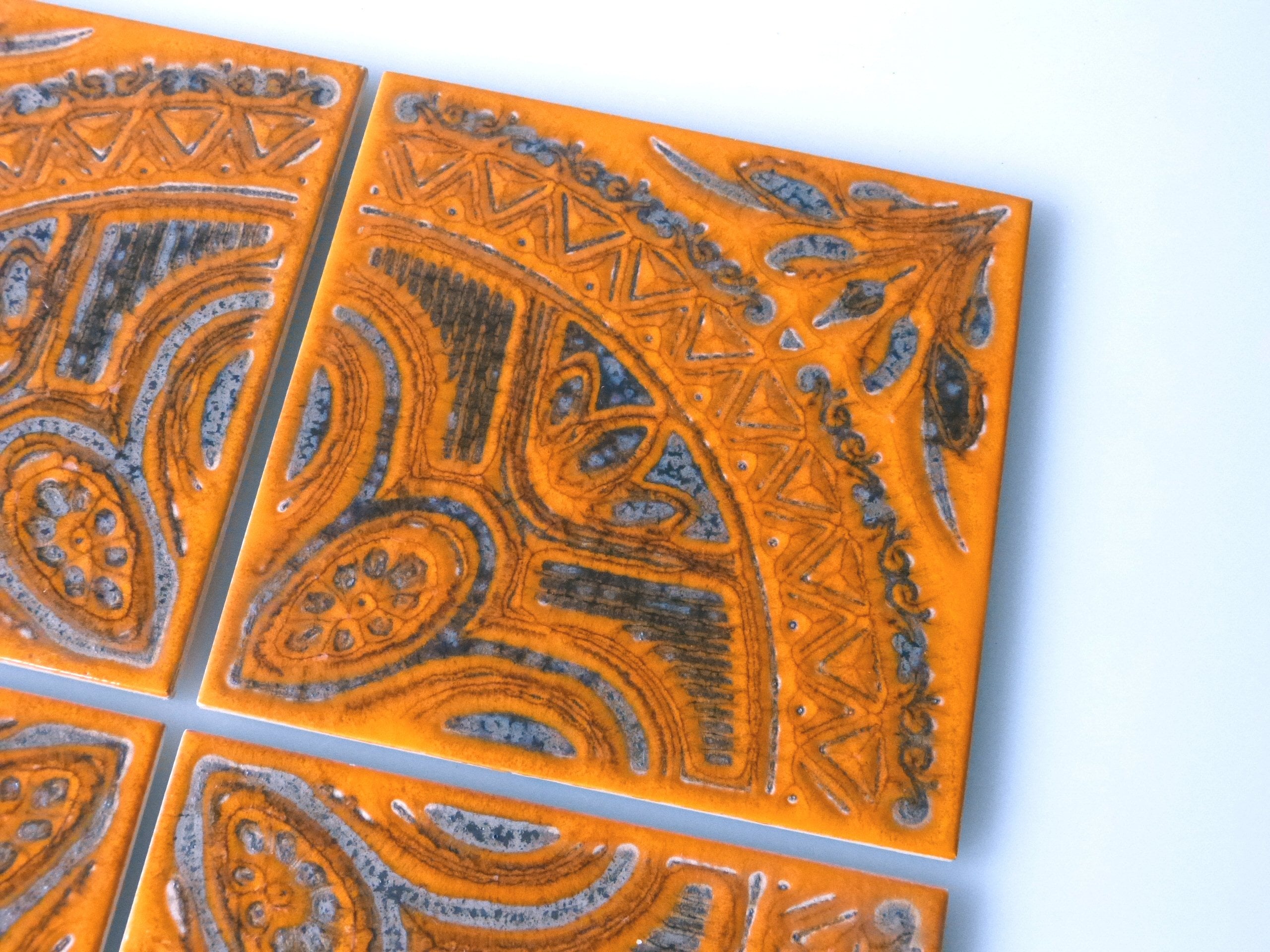 Four Original 70s Tiles in Orange - Etsy