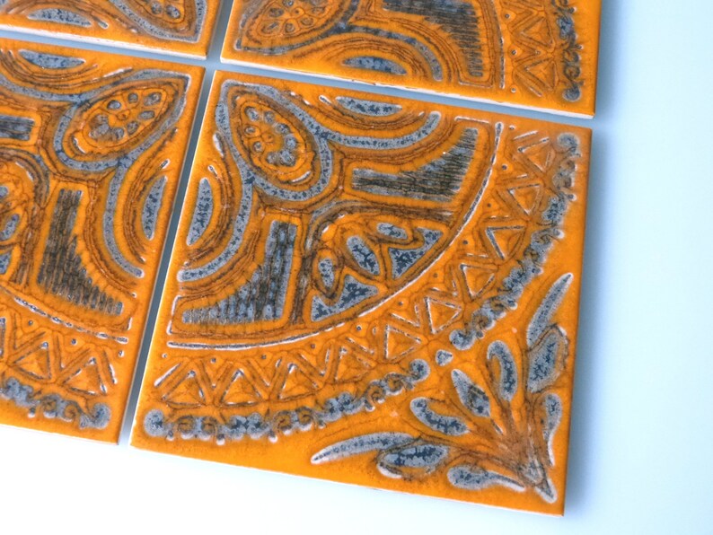 Four Original 70s Tiles in Orange - Etsy