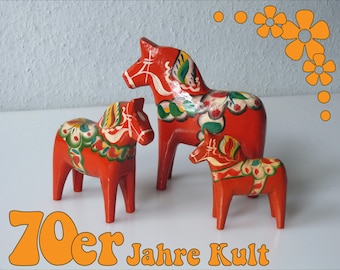 Three vintage Dala horses from the 70s