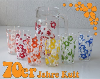 Floral juice carafe with matching glasses