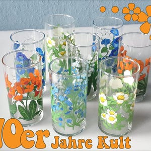 Lot De 8 Verres Vintage Années 60/70 - Multicolores Pop - État Correct