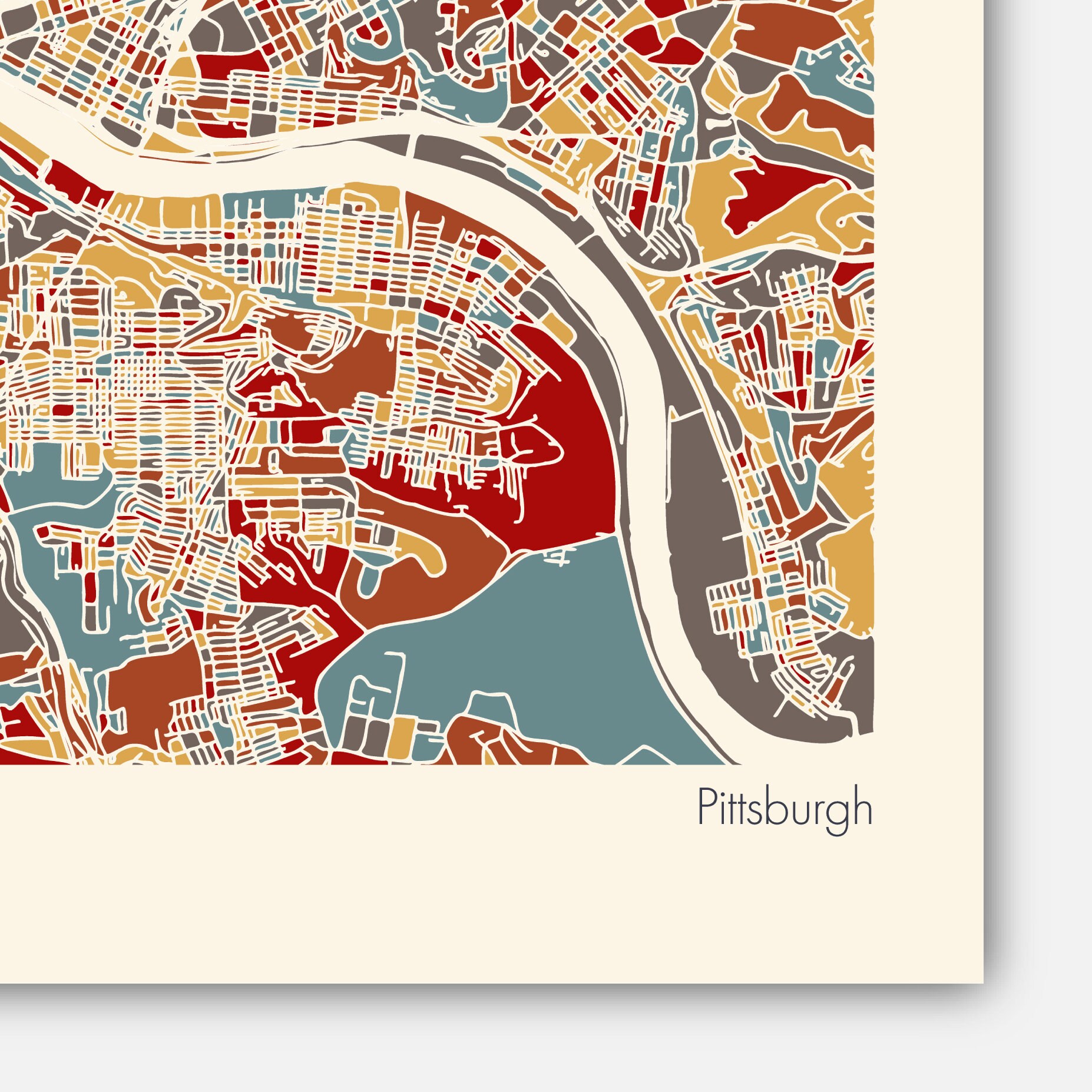 Pittsburgh Stadt Karte Druck Stadt Karte Poster Pittsburgh | Etsy