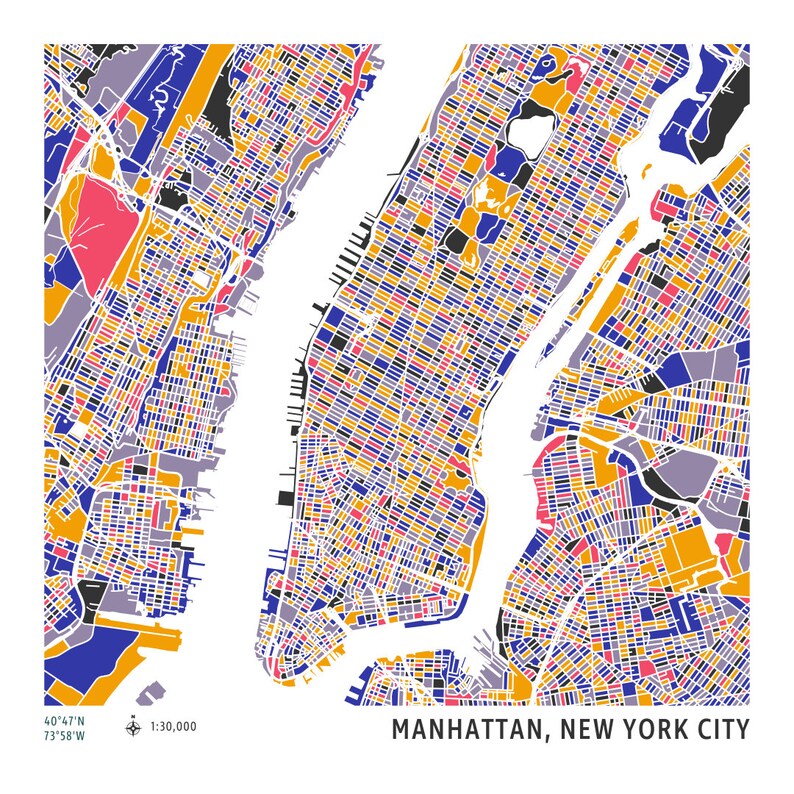 Manhattan NYC Mosaic Map Instant Download, NYC Map Art, Digital 