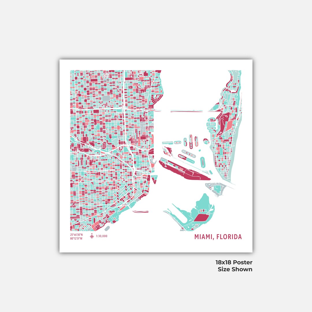 Miami Mosaic Map Instant Download, Map Art, Digital Download Map Wall 