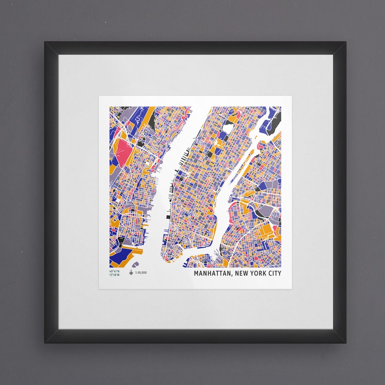 Manhattan NYC Mosaic Map Instant Download, NYC Map Art, Digital