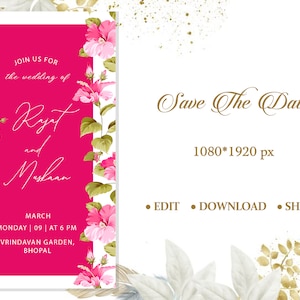 Indian Wedding Save the Date Invitations, Save the Date Invites as Wedding Indian Card, Printable Templates, Instant Download