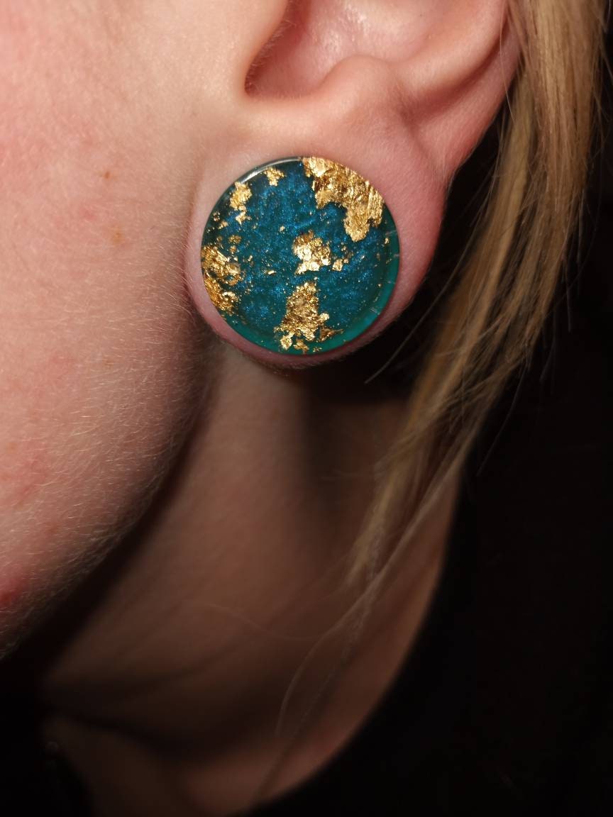 Pearlescent Turqouise & Gold Ear Plugs Etsy