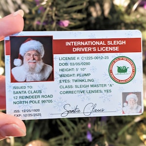 Santa Driver&#39;s License, Christmas Gift for Kids, Santa Claus Ornament ID Card, Fun Stocking Stuffer, Christmas Card, Holiday Decor, Kids Toy