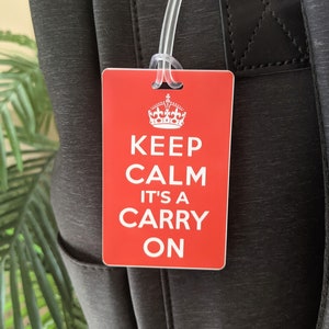 Keep Calm Carry On Bag Tag, Personalized Luggage Tag, Custom Suitcase Tag, Funny Gift Idea, Travel Accessories, Sarcastic Gift, Dad Joke