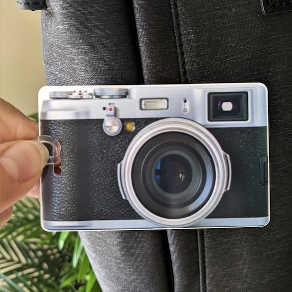 Vintage Camera Bag Tag, Personalized Luggage Tag, Photographer Bag Tag, Retro Camera Luggage Tag, Camera Strap Tag, Custom Photo Luggage Tag