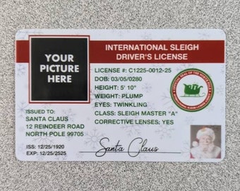 Custom Santa Driver's License, Christmas Gift for Kids, Santa Claus Ornament ID Card, Fun Stocking Stuffer, Christmas Card, Santa Sleigh ID