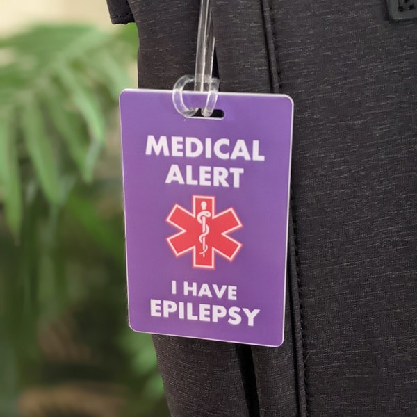 Custom Epilepsy Alert Bag Tag, Seizure Alert, In Case of Emergency Contact, Medical Alert Luggage Tag, Purple Epilepsy Awareness