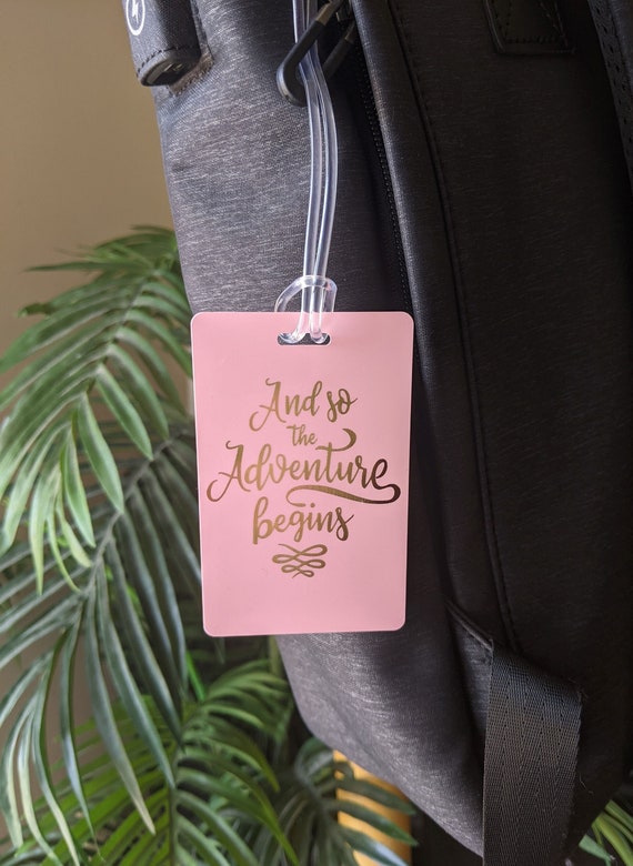 Pink & Gold Personalized Luggage Tag, The Adventure Begins, Cute Bag Tag, Pink Travel Accessories, Trendy Bag, Gift for her, Trending Gifts