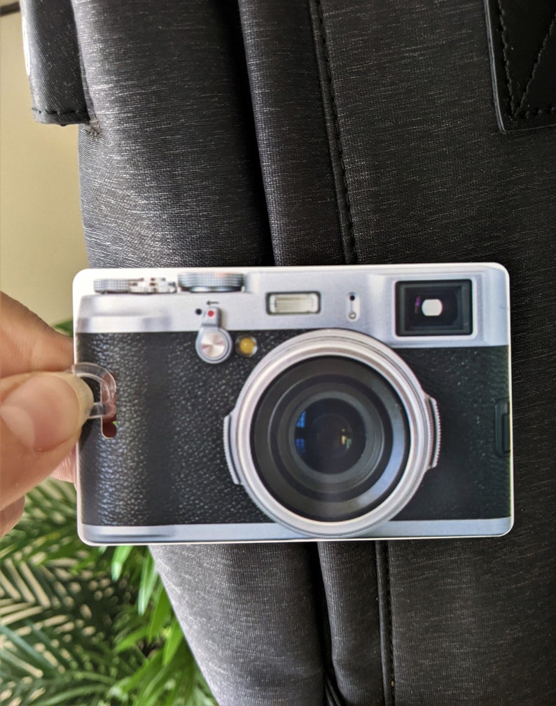 Vintage Camera Bag Tag, Personalized Luggage Tag, Photographer Bag Tag, Retro Camera Luggage Tag, Camera Strap Tag, Custom Photo Luggage Tag image 1