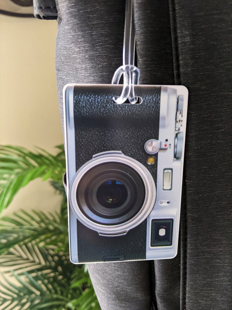 Vintage Camera Bag Tag, Personalized Luggage Tag, Photographer Bag Tag, Retro Camera Luggage Tag, Camera Strap Tag, Custom Photo Luggage Tag image 2