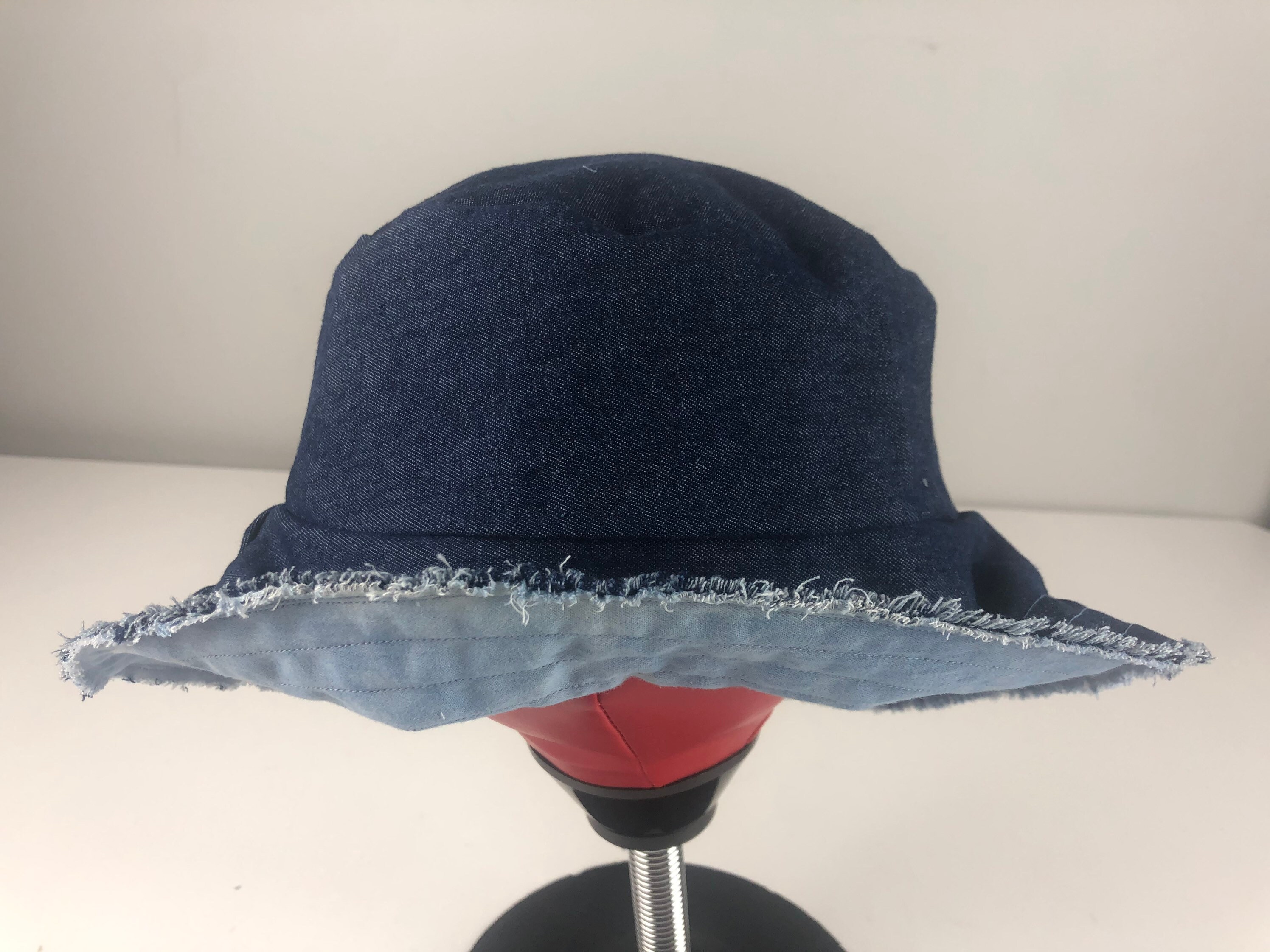 Reversible Denim Bucket Hat: Embroidered Hearts, Frayed Edge  display picture 2