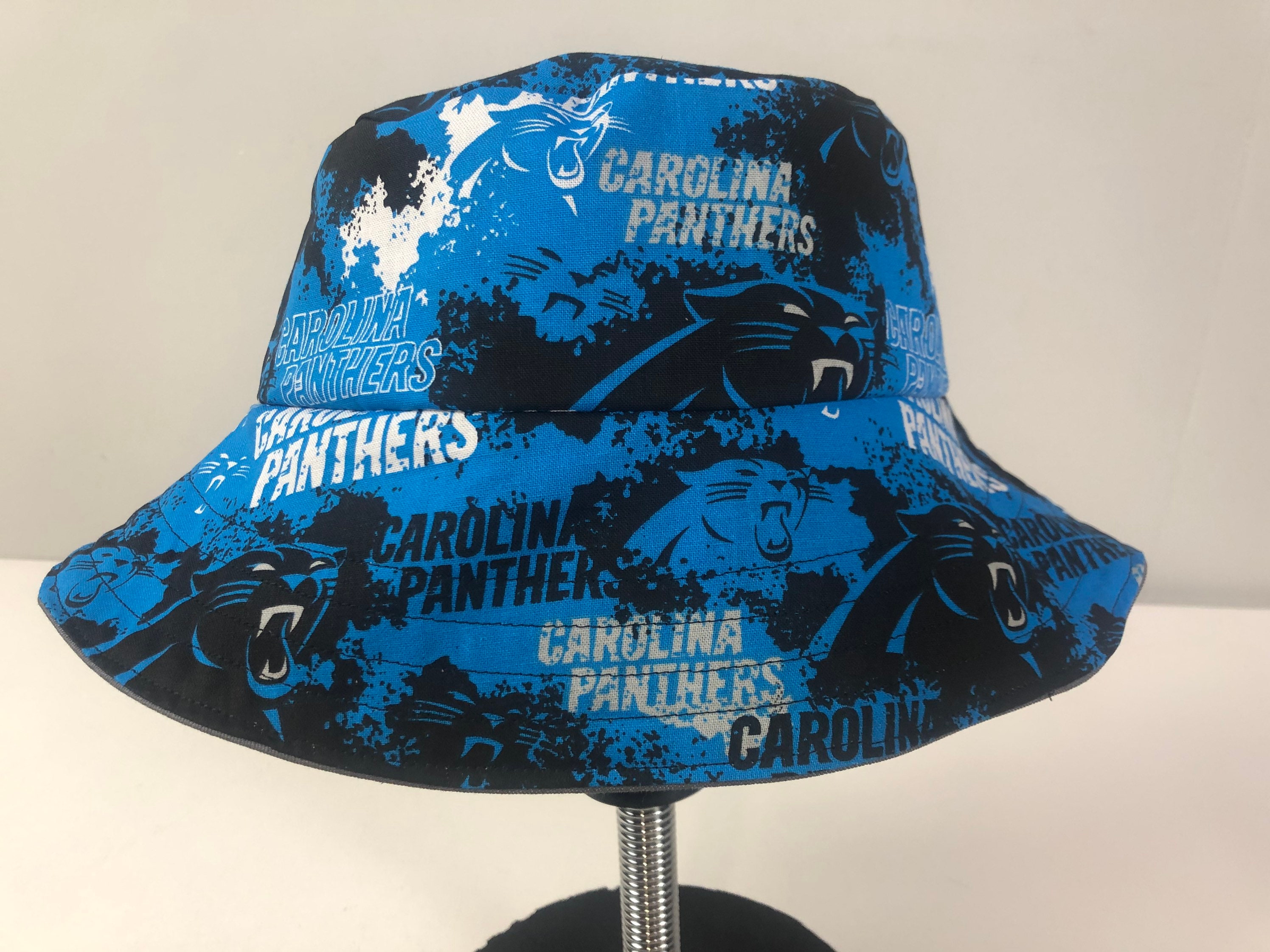 Gray Stretch Denim Reversible Bucket Hat of Carolina Panthers