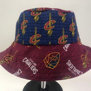 Reversible Bucket Hat Cotton w/ Blue Stretch Denim of Cleveland Cavaliers Colorblock Ohio Cavs Basketball Fabric