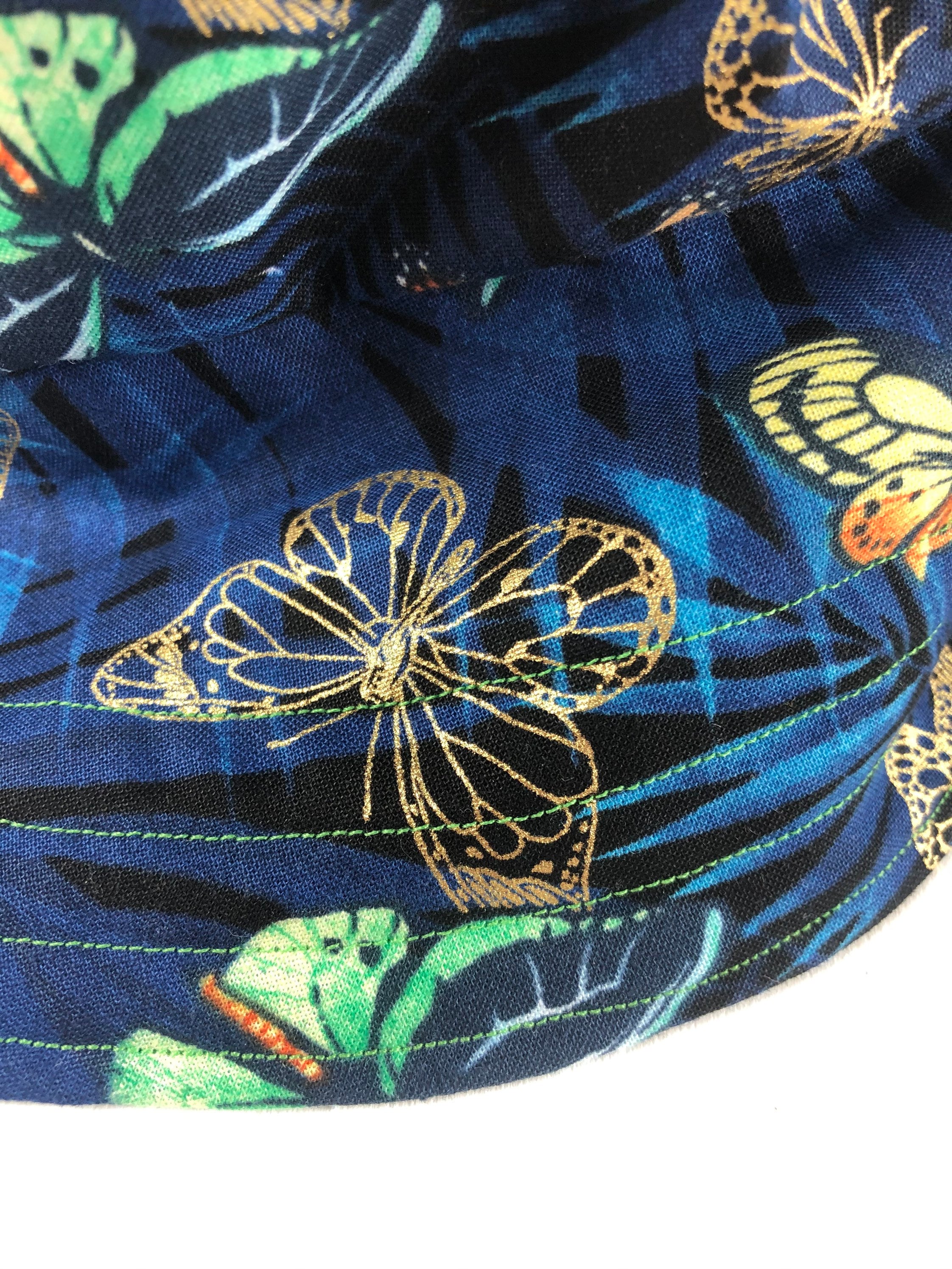 Reversible Butterfly Bucket Hat: Denim & Metallic Monarchs 