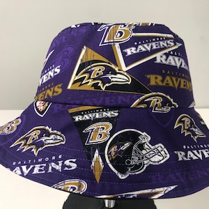 Black Stretch Denim Reversible Bucket Hat of Maryland Baltimore Ravens Fabric