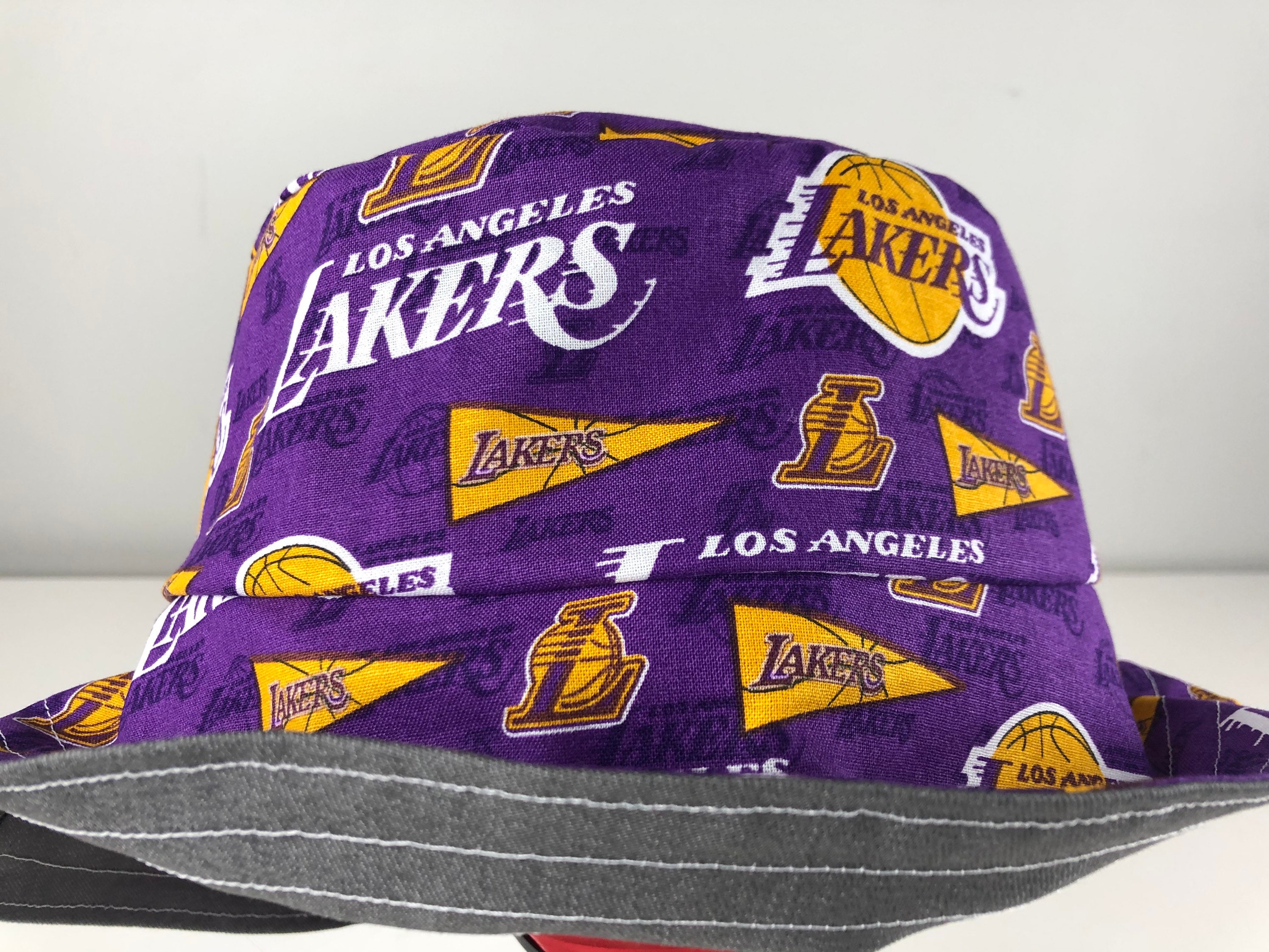 Gray Stretch Denim Reversible Bucket Hat of Los Angeles Lakers 