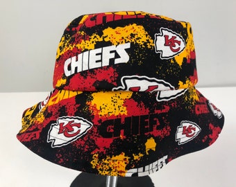 Camo Denim Reversible Bucket Hat of Distressed Motif Kansas City Chiefs Nation KC Fabric