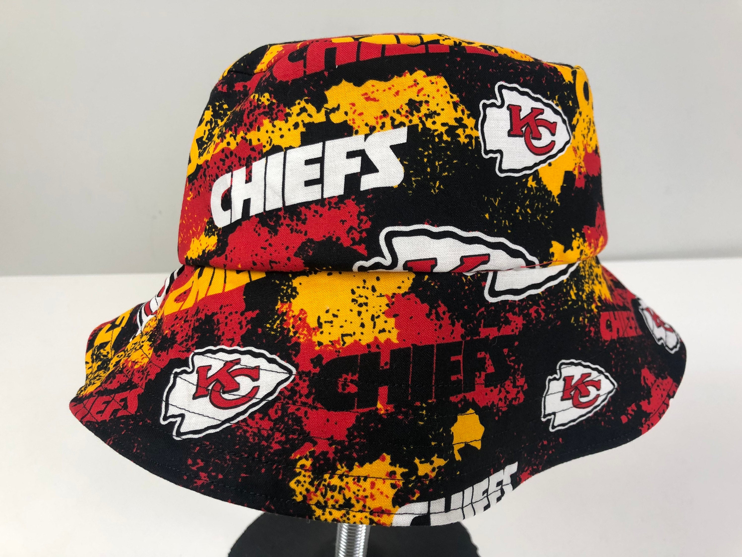 Camo Denim Reversible Bucket Hat of Distressed Motif Kansas City Chiefs  Nation KC Fabric 