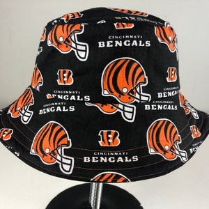Camo Denim Reversible Bucket Hat of Cincinnati Bengals Who Dey Nation Fabric