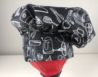 Custom Baker’s Chef Hat: Adjustable Pleated Toque, Baking Utensil Print