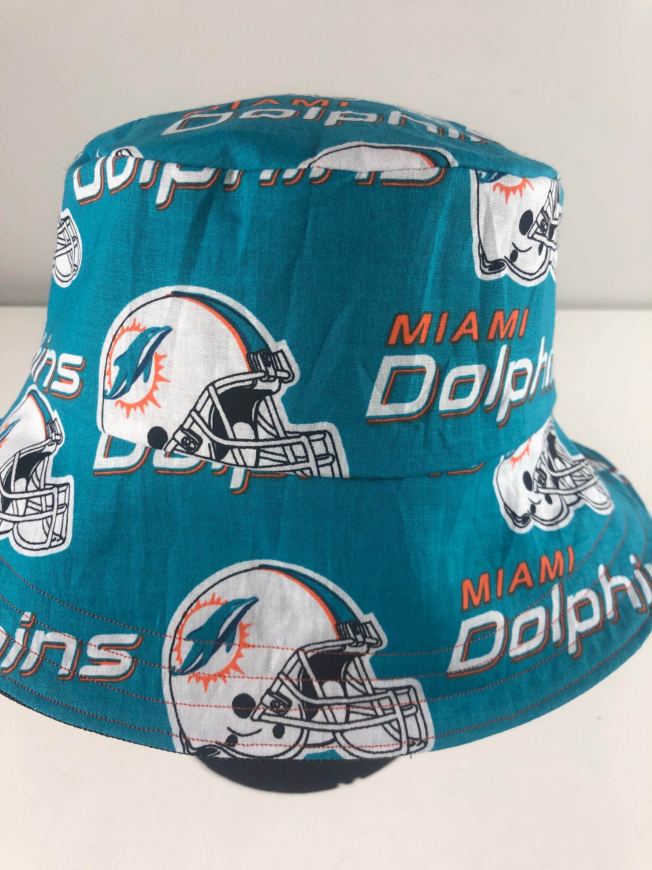 Stretch Denim Reversible Bucket Hat of Miami Dolphins Fabric - Etsy | Flex Caps