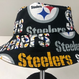 Camo Denim Reversible Bucket Hat of Bold Pittsburgh Steelers Fabric