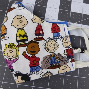 Cotton 3 Layer Adjustable Elastic Face Covering Mask Facemask of Peanuts Gang Charlie Brown Snoopy Lucy Pigpen Woodstock Fabric