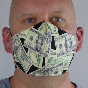 3 Layer Adjustable Elastic Face Covering Mask Cash Currency Dollar Bills Money