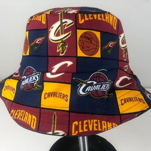 Reversible Bucket Hat Cotton w/ Blue Stretch Denim of Cleveland Cavaliers Ohio Cavs Basketball Fabric