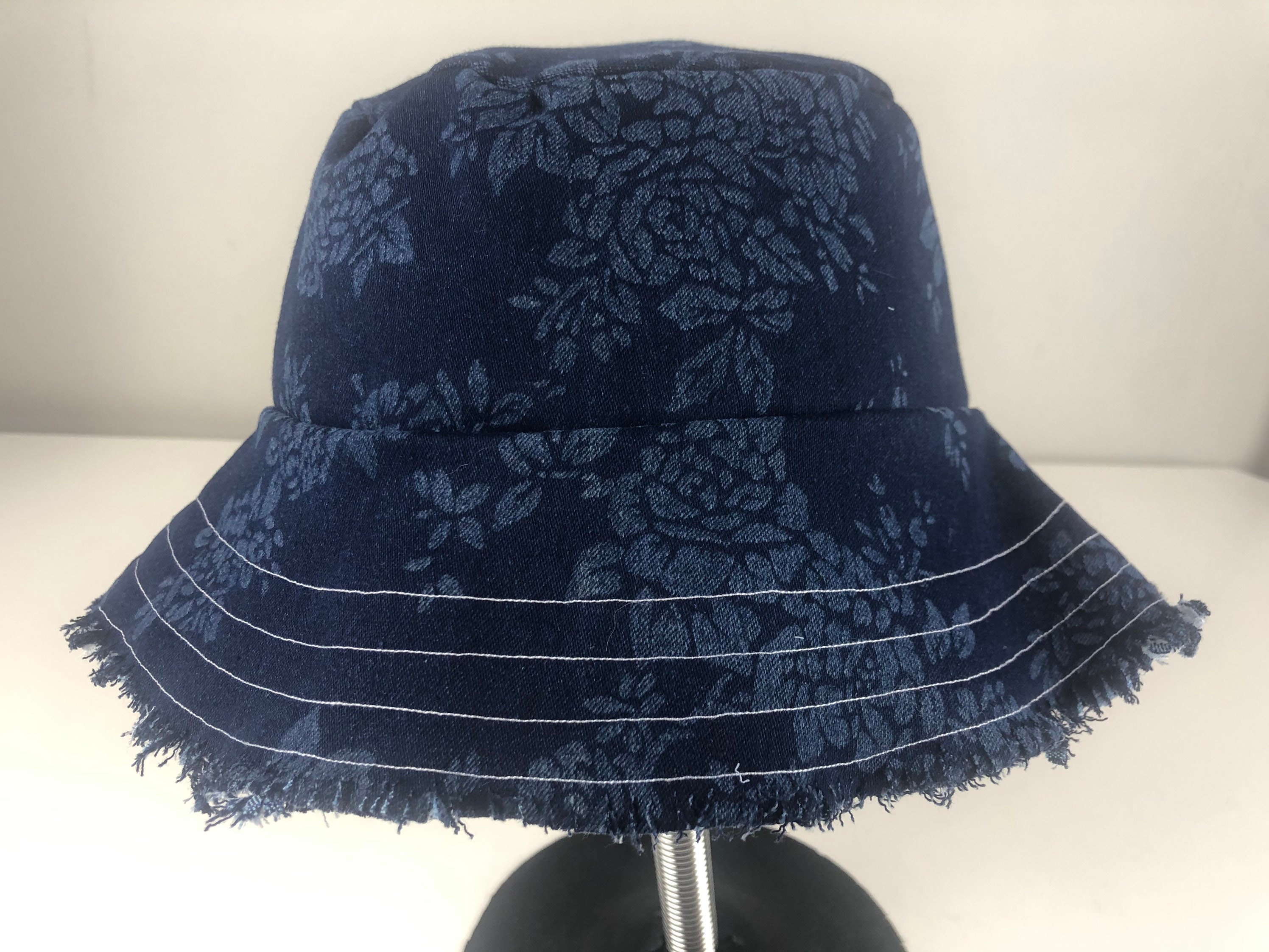 Ivory Floral Dragonfly Frayed Denim Bucket Hat Frayed Denim Bucket Hat - Blue | Fashion Nova main image 2