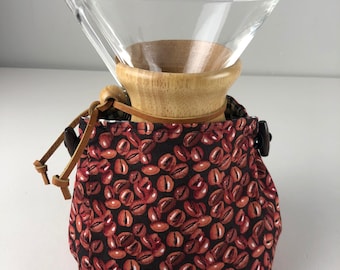 Handcrafted Thermal Warming Cozy for Chemex Pour Over Coffee Pot Carafe 6 or 8 cup Pourover Cotton Coozy