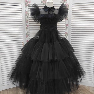 Kids Black Rave’n Dance Dress, Cosplay Costume, Cosplay Dance Dress, Tutu Black Lace Dress