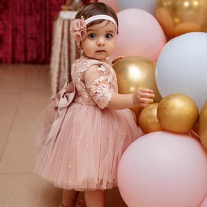 Vestido de menina para ocasiões especiais, vestido de aniversário para meninas, vestido blush, vestido de festa para menina, vestido de primeiro aniversário