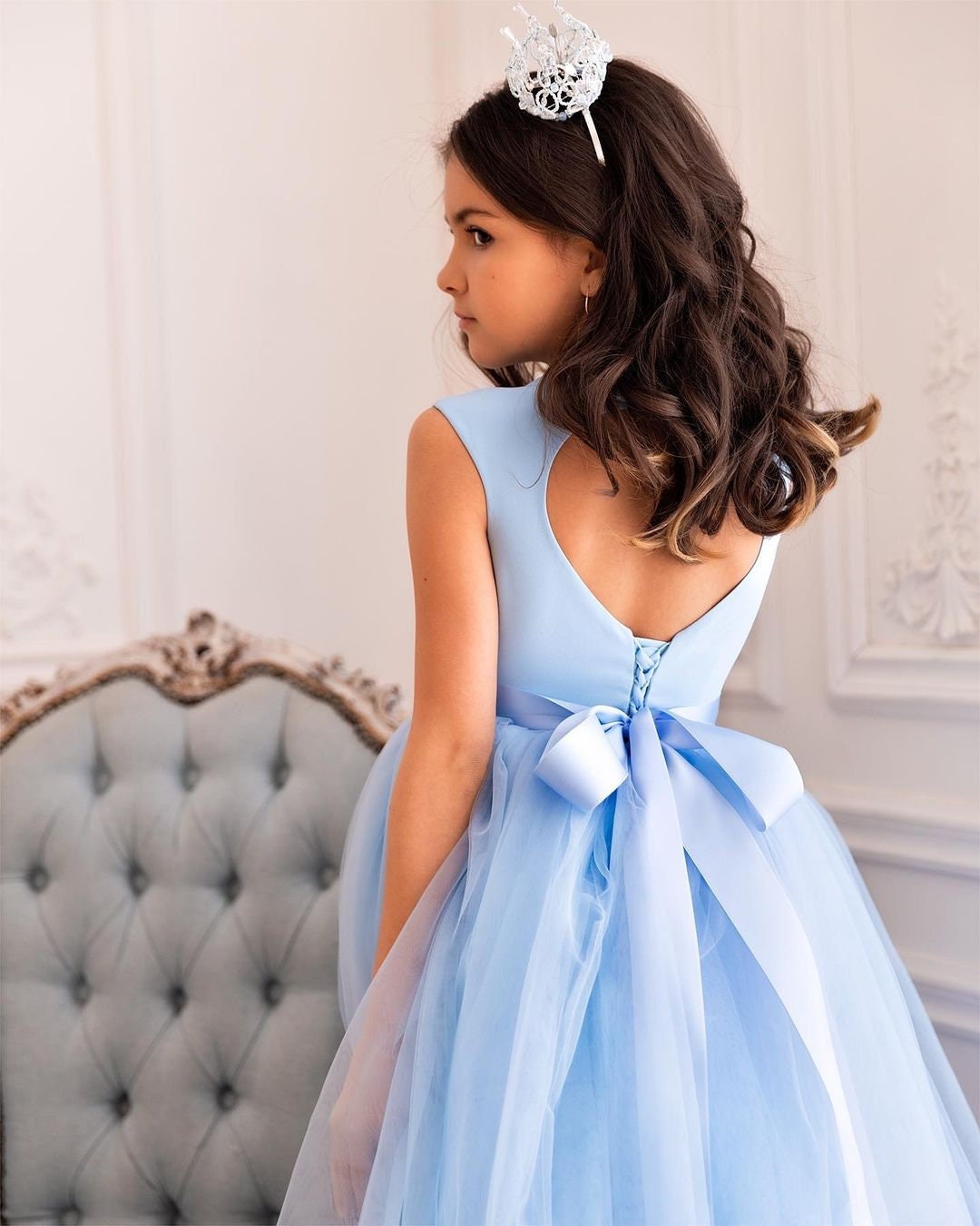 blue flower girl dresses