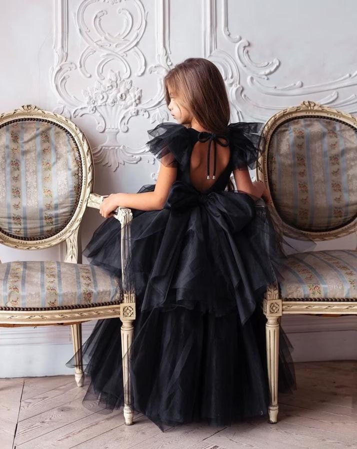 Blumenmädchenkleid, Mädchenkleid aus Spitze, Tüllblumenkleid, Tutu-Mädchenkleider, schwarzes Blumenkleid, Kleinkindkleid, Prinzessinnenkleid