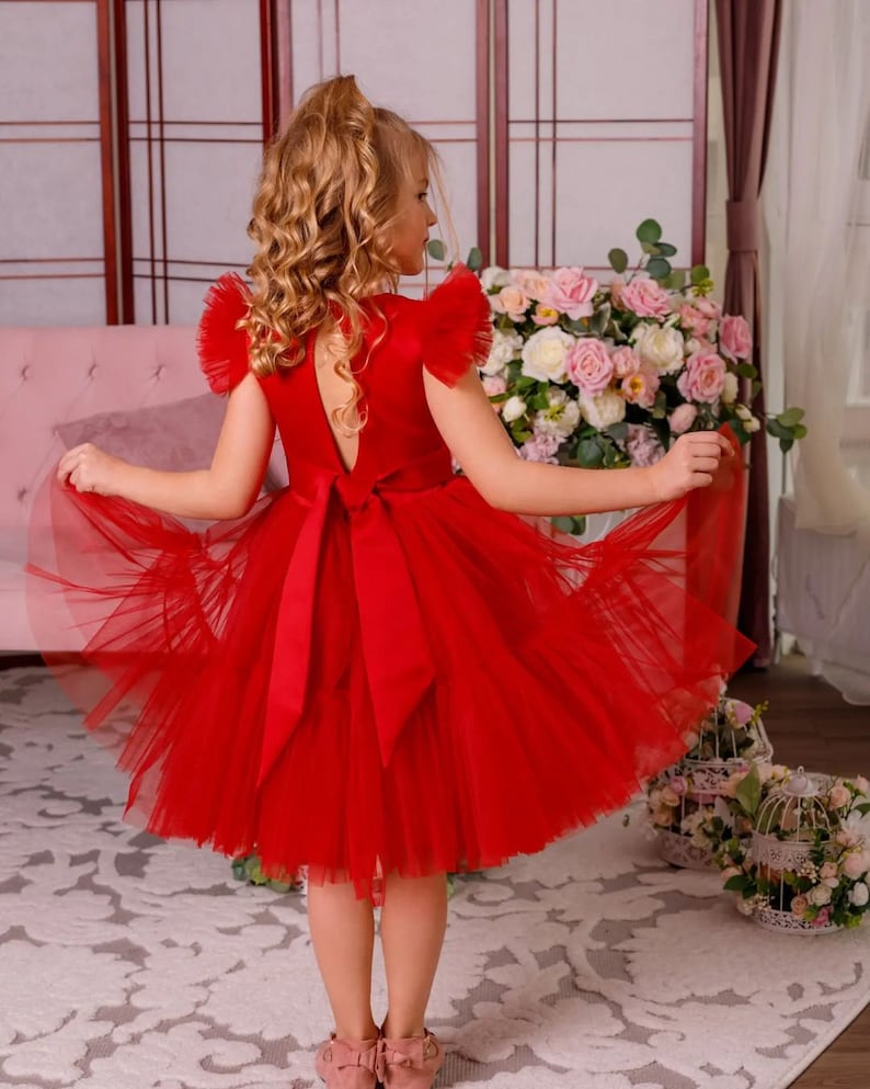 Red Flower Girl Dress Baby Toddler Princess Dress c Flower Etsy