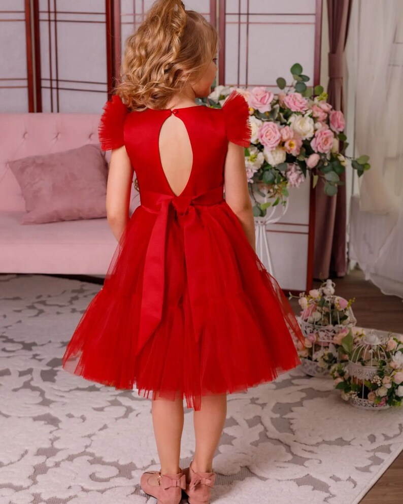 Red Flower Girl Dress Baby Toddler Princess Dress c Flower Etsy