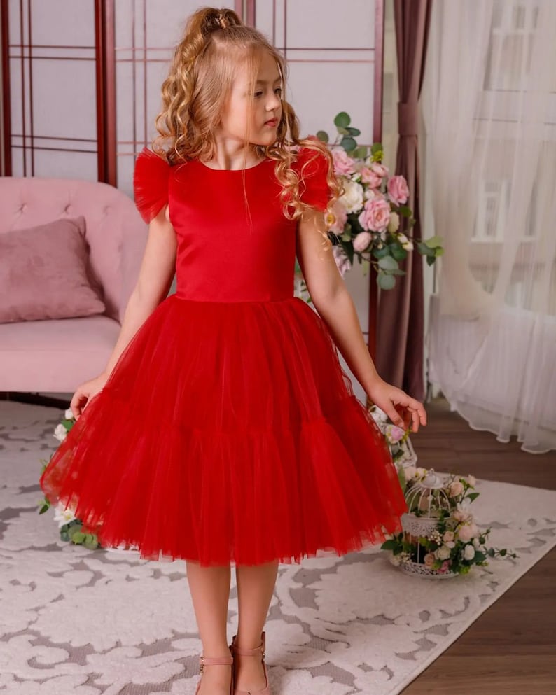 Red Flower Girl Dress Baby Toddler Princess Dress c Flower Etsy